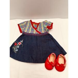 American Girl Bitty Baby Doll Plaid and Denim Meet Dress and Shoes 2008